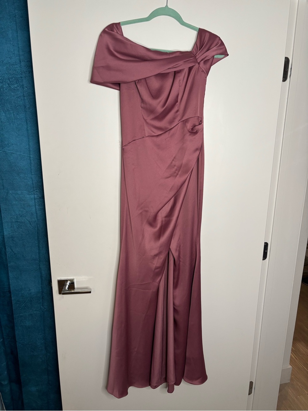 ASOS One-Shoulder Satin Evening Gown in Dusty Rose